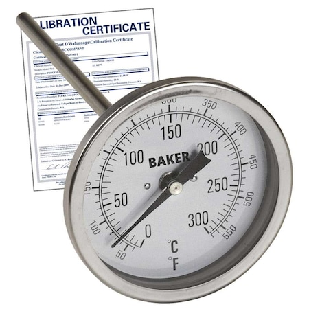 Baker Instruments T3006-550 Bimetal Thermometer, 50 to 550 deg F (0 to 300 deg C),  T3006-550-NIST